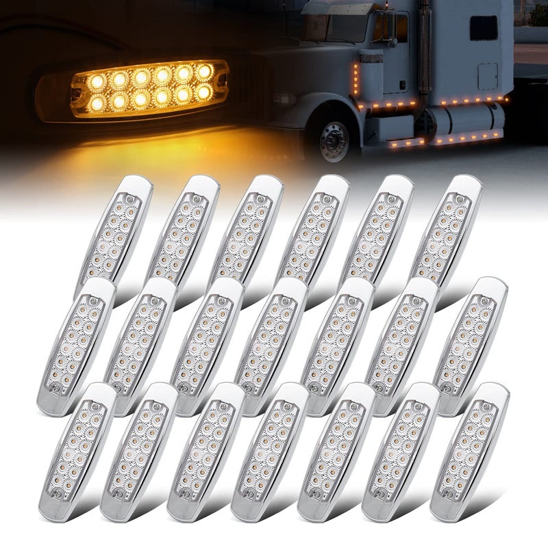 Ledvillage 20 Pcs 6.4 Inch Clear Lens Amber LED Side Marker Turn Signal Lights Clearance Parking Lamps for Truck Trailer Lorry Tow RV w/Chrome Universal 12V DC BB12 - Image 1